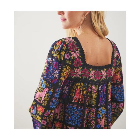 Printfresh Black Stained Glass Storybook Float On Dress Womens Large Boho Flowy - Picture 5 of 12